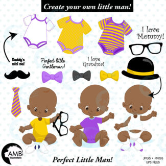 80% OFF Baby Boy clipart, African American baby boy, birthday clipart, create your own clipart, dark skin boy birthday clipart, AMB-1332