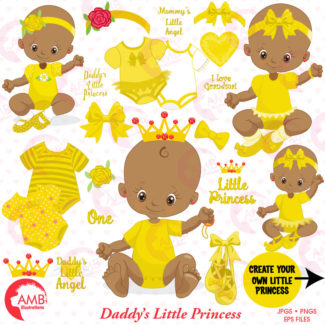80%OFF Baby girl clipart, girl onezies, Little princess clipart, create your own clipart, dark skin, baby birthday clipart, AMB-1336