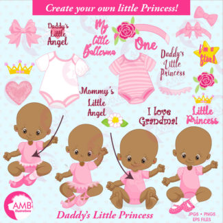 Baby Girl clipart, African American, Little Princess Clipart, create your own clipart, princess clipart, baby birthday,  AMB-1372