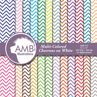 Chevron papers, Chevron digital papers, scrapbook, Colored Chevrons on White Patterns, commercial use, AMB-314