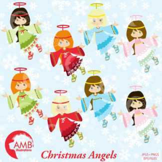 Christmas Clipart, Angel Clipart, Little Angels with Halos Commercial Use, Instant Download, AMB-572