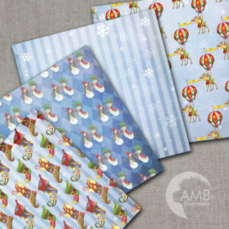 Christmas Paper pack watercolor, holiday planner pack, Christmas papers, Christmas reindeer, commercial use, AMB-1468