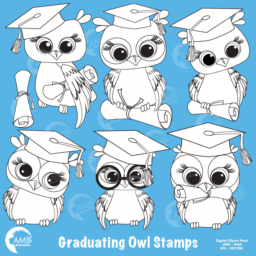Graduation Owl Clipart Owl Digital Stamps Coloring Page Black And White Lineamb 367