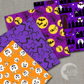 Crazy Halloween Pumpkins Patterns Pumpkin Papers, Halloween backgrounds, Bats and Cemetery patterns, Commercial Use, AMB-153