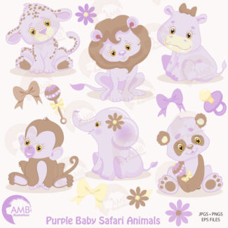 Jungle Animals Clipart, Jungle Animal Babies Clipart, Purple Baby Animals, Jungle Clip Art, commercial use, AMB-1212