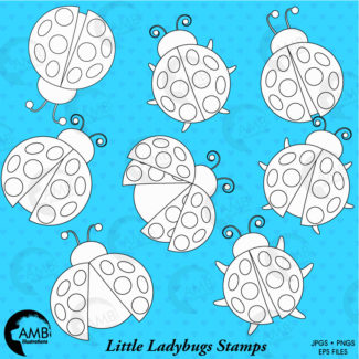 Ladybug clipart, Little Ladybugs Stamps, Insects, Bug Digital Outlines, Digi stamps, Commercial Use, AMB-1090
