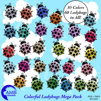 Ladybug clipart, Multi-Colored Ladybugs, Insects scrapbook papers, bug clipart, commercial use, AMB-1058
