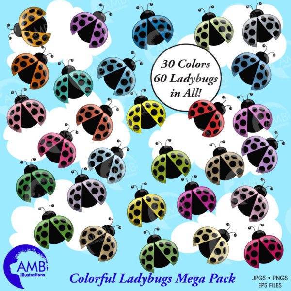 Ladybug clipart, Multi-Colored Ladybugs, Insects scrapbook papers, bug clipart, commercial use, AMB-1058