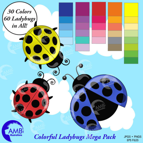 Ladybug clipart, Multi-Colored Ladybugs, Insects scrapbook papers, bug clipart, commercial use, AMB-1058