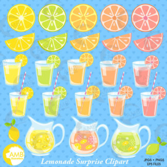 Lemonade clipart, Lemon embellishment clipart, Fruit clipart, Lemonade clipart, Lemonade Jug, commercial use, AMB-1328
