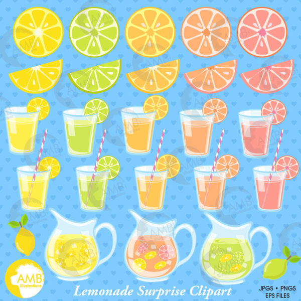 Lemonade clipart, Lemon embellishment clipart, Fruit clipart, Lemonade clipart, Lemonade Jug, commercial use, AMB-1328