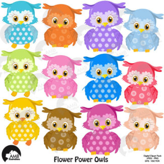 Flower Power Owls Clipart
