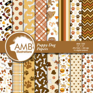 Puppy Dog Digital Papers, Dog digital backgrounds, Paws pattern papers, invites, card making and crafts, Commercial Use, AMB-1300