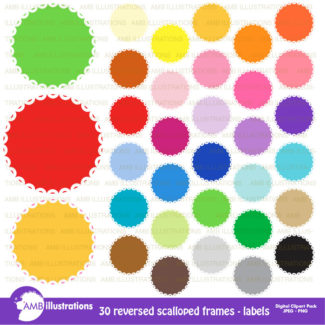 Scalloped frames, round labels, scalloped frames, commercial use, digital clip art, AMB-1144