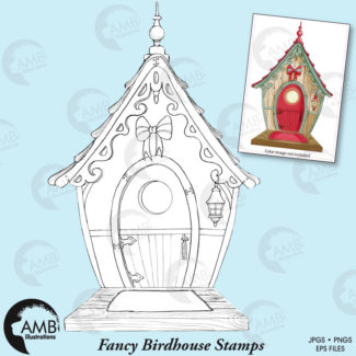 80%OFF Birdhouse stamp, Fancy victorian birdhouse stamp, Elf home, Fairy home stamp, black and white line art,stamp, AMB-1556