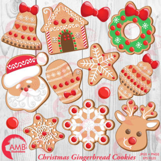 80%OFF Christmas Cookie Clipart, Santa cookie, Gingerbread House, Reindeer Cookie, Snowflake Cookie, mitten cookie, AMB-1539