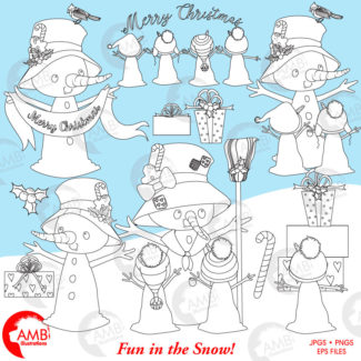 80%OFF Cute Christmas snowman stamps, black and white line, Christmas digital stamp, snowman stamp, commercial use, digital stamp, AMB-1549