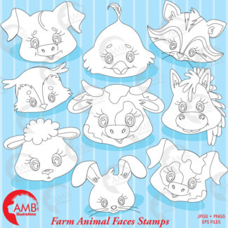 80%OFF Farm animal faces stamp, farm faces stamps, black and white line, cow stamp, lamb stamp, farm animal digital stamp, AMB-1547
