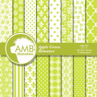 80%OFF Floral Digital Papers, Shabby Chic Apple Green papers, Wedding Digital papers, Floral scrapbook papers, Green Lace Papers, AMB-1024