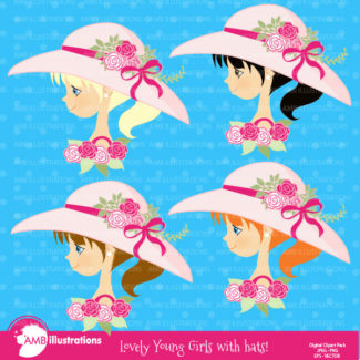 80%OFF Girl clipart, Floral clipart, Wedding clipart, Floral clip art, Fancy silhouette, Girl with hat, commercial use, AMB-918