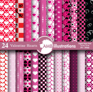 Hearts Valentine Digital Papers AMB-323
