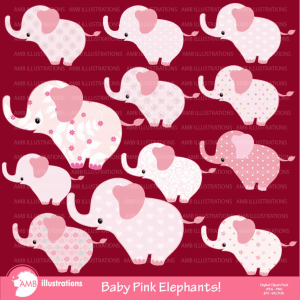 80%OFF Pink Baby Elephant clipart, Nursery baby clipart, Nursery clip art, commercial use, vector graphics, digital images, AMB-888