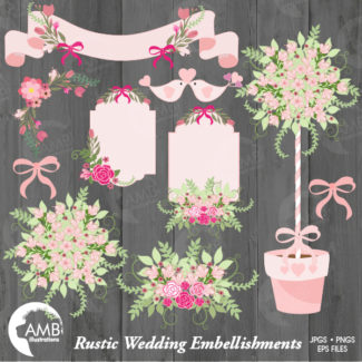 Pink floral wedding clipart amb-859