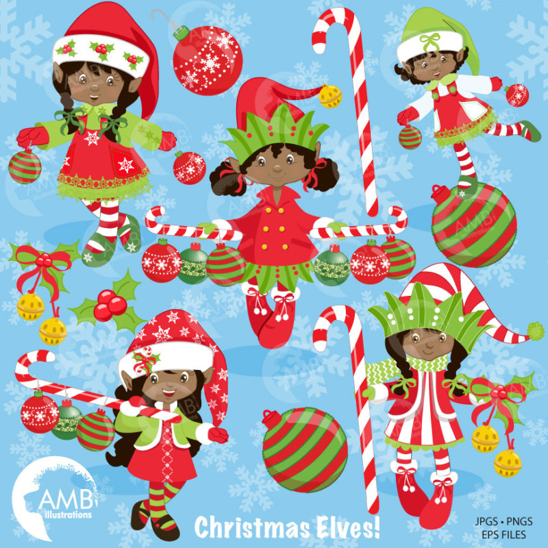 African American Christmas Elves clipart, Christmas Girl Elves Clipart ...