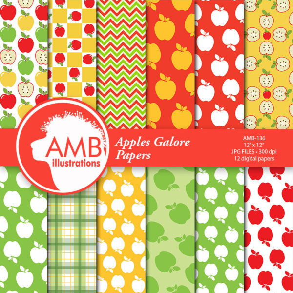 Apple digital papers Apple scrapbooking papers, Apples orchard, Apple Picking paper pack, Commercial Use, AMB-136