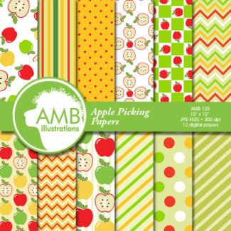 Apple digital papers, Apple themed papers, Apple picking, Harvest, Thanksgiving, Fall Themed Backgrounds, Commercial Use, AMB-135