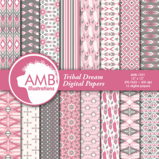 Arrows Tribal, Feathers Digital Papers, Tribal pink Printable Papers, Arrows Triangles, Chevron, instant download,, AMB-1551