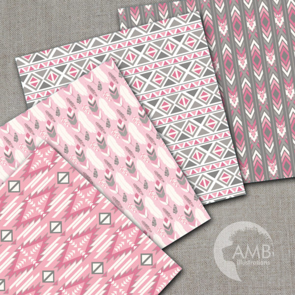 Arrows Tribal, Feathers Digital Papers, Tribal pink Printable Papers, Arrows Triangles, Chevron, instant download,, AMB-1551