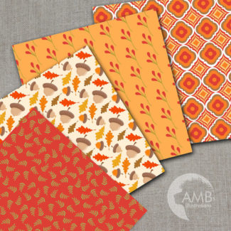 Autumn Digital Papers, Autumn Leaves Paper, Harvest Backgrounds, Pumpkin papers, Fall digital papers, Commercial Use,  AMB-1403