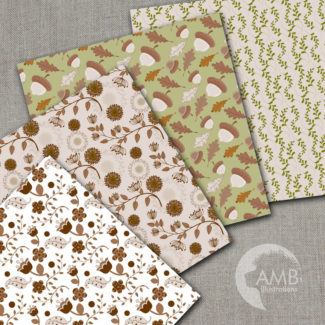 Autumn Leaves Digital Papers, Autumn Scrapbooking Papers, Floral digital paper,  Leaves Paper, Acorn paper, Commercial Use,  AMB-1404