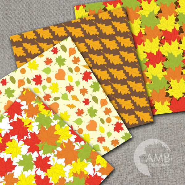 Fall Leaves Digital Patterns Autumn Scrapbooking Papers, Halloween Leaves Paper, Harvest Backgrounds, Commercial Use, AMB-144
