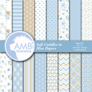 Baby Boy Digital Papers, Nursery papers, Baby Boy Shower, Teddy Bear backgorunds, It's a Boy Scrapbook, Commercial Use, AMB-1451