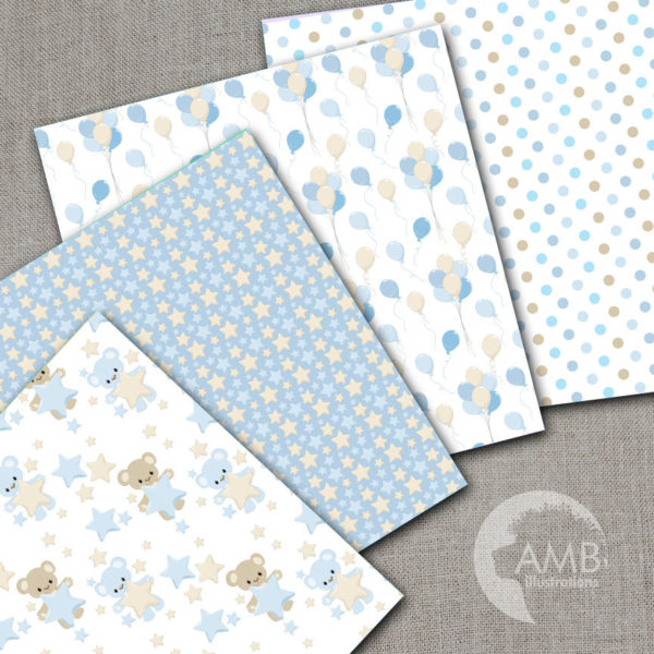 Baby Boy Digital Papers, Nursery papers, Baby Boy Shower, Teddy Bear backgorunds, It's a Boy Scrapbook, Commercial Use, AMB-1451