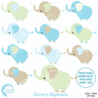 Baby Elephant clipart, Nursery baby clipart, Baby Boy Nursery clipart, Blue Elephant digital clipart, commercial use, AMB-1373