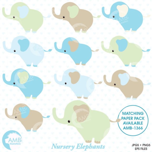 Baby Elephant clipart, Nursery baby clipart, Baby Boy Nursery clipart, Blue Elephant digital clipart, commercial use, AMB-1373