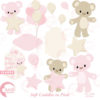 Baby Girl Clipart, Nursery, Birthday party, Baby Shower for a Girl, Teddy Bear Clipart, Commercial Use, Girl Clipart, AMB-1450