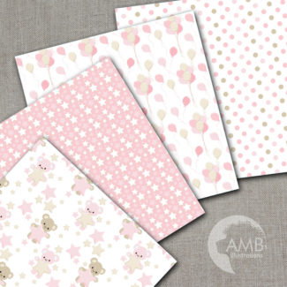 Baby Girl Digital Papers, Nursery Papers, Slumber Party Backgrounds, It's a Girl Scrapbook Papers, Commercial Use, AMB-1449