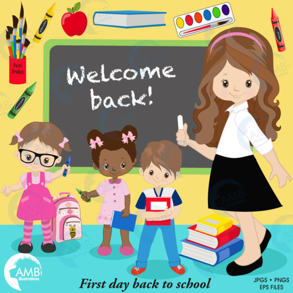 Back to school Clipart, classroom clipart,  teacher clipart, student clipart, books, crayons,  commercial use, AMB-1401