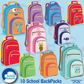 Backpack clipart, Back to school, Classroom clipart, school supplies clipart, commercial use, AMB-974