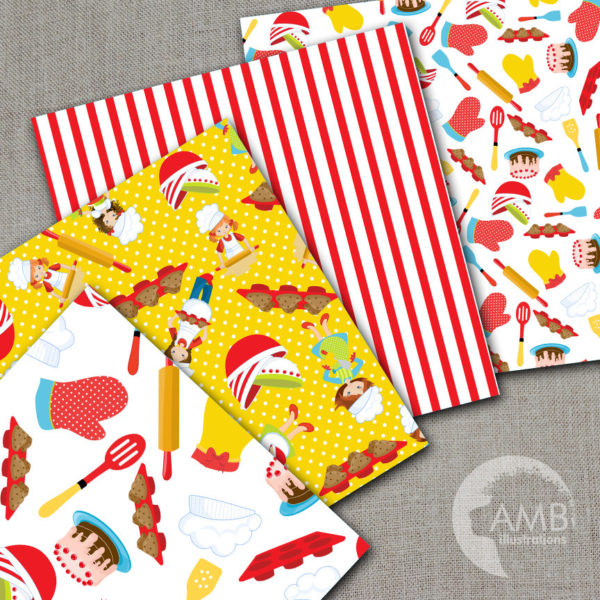 Baking digital papers, Cooking paper, Bake Sale Backgrounds, Bakers papers, Chef Papers, Commercial Use, AMB-1109
