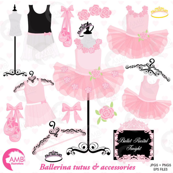 Ballerina clipart, Ballet clipart, ballerina tutus, Pink Ballet Costumes, for invites and scrapbooking, commercial use, AMB-1308