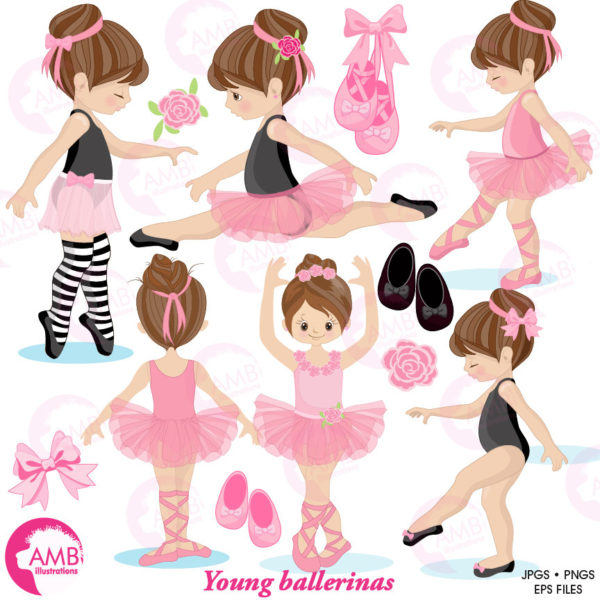 Ballerina clipart, Ballet clipart, pink ballerina, girl dancing, commercial use,  instant download, AMB-1306