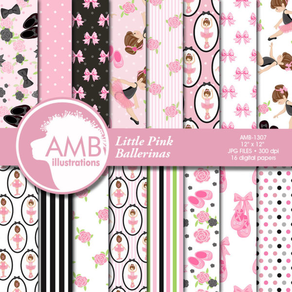 Ballerina scrapbook paper, Ballet scrapbooking paper, Ballet digital paper, commercial use, instant download, AMB-1307