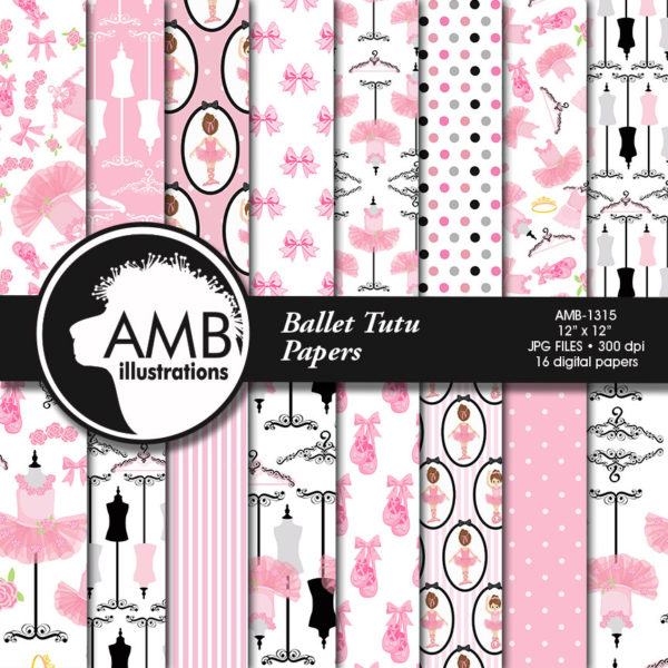 Ballet digital papers, Ballerina scrapbook papers, Ballet scrapbooking paper, Ballet Recital, Ballet tutus, commercial use, AMB-1315