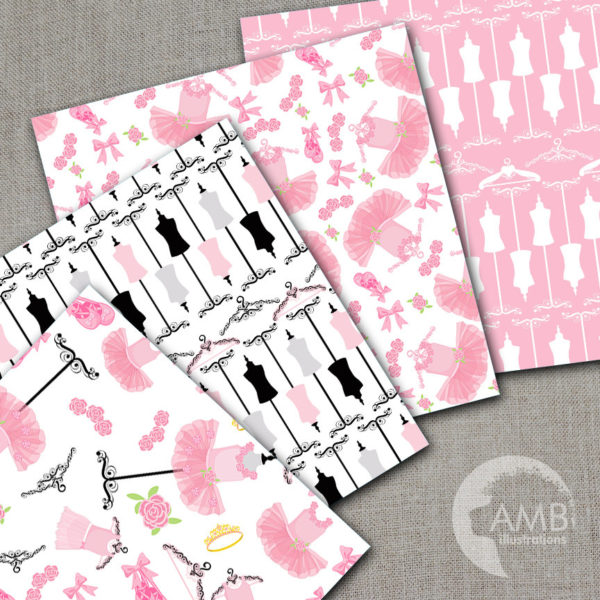 Ballet digital papers, Ballerina scrapbook papers, Ballet scrapbooking paper, Ballet Recital, Ballet tutus, commercial use, AMB-1315