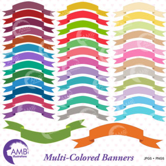 Banner clipart, Bunting clipart, Multi-colored Banners Clipart, Planner banner icons, Cardmaking elements, commercial use,  AMB-108